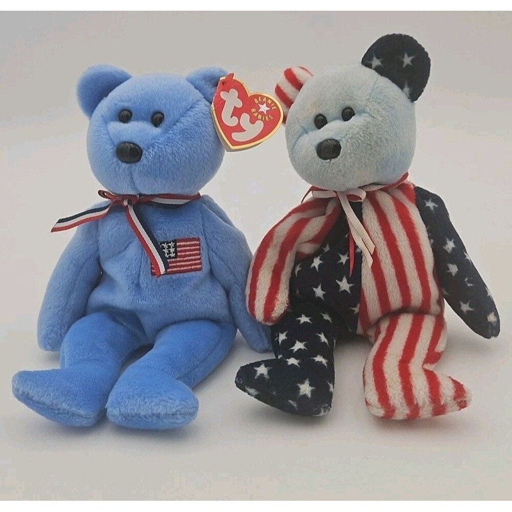 Ty Beanie Babies AMERICA & SPANGLE Bear RED WHITE BlUE 4th of July Patriotic 8"